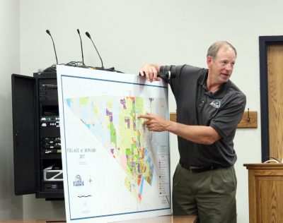 Dave Wiese, Howard community development director, points out on a map of the village where areas are zoned I-1 General Industrial.