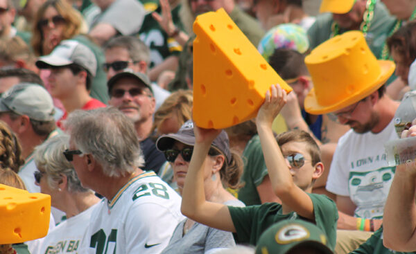 Fans wearing the cheesehead