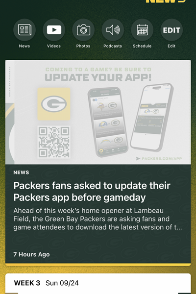 Packer fans asked to update Packers app before home opener
