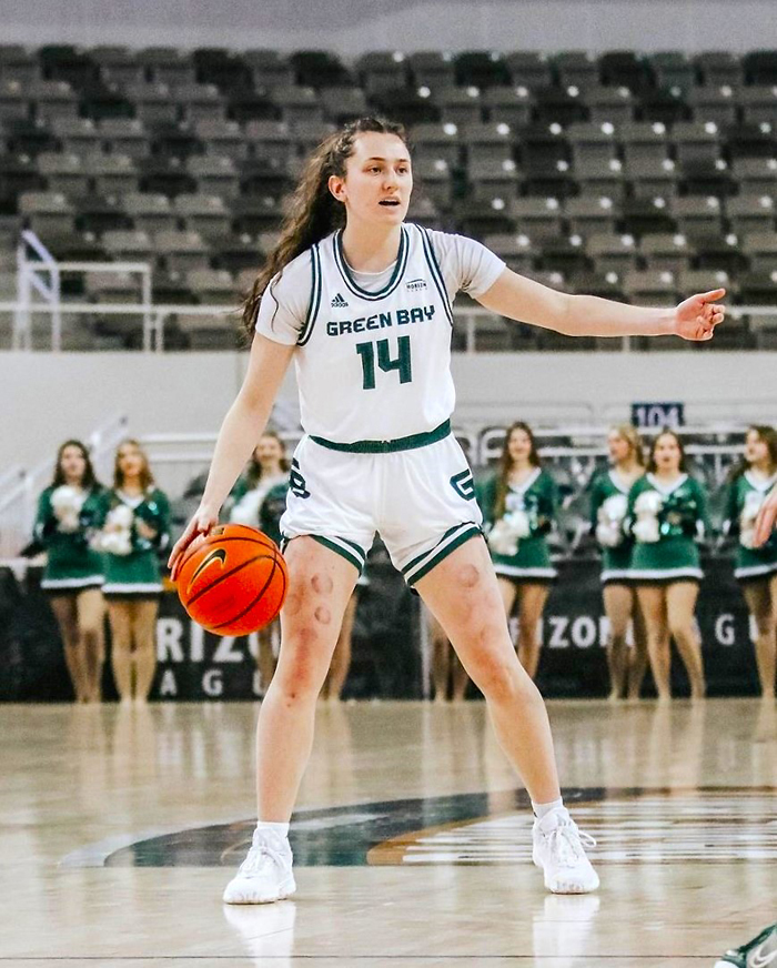 Former University of Wisconsin-Green Bay guard Meghan Pingel played for the Phoenix from 2016-22. Pingel was recently hired as an assistant coach. Green Bay Athletics photo