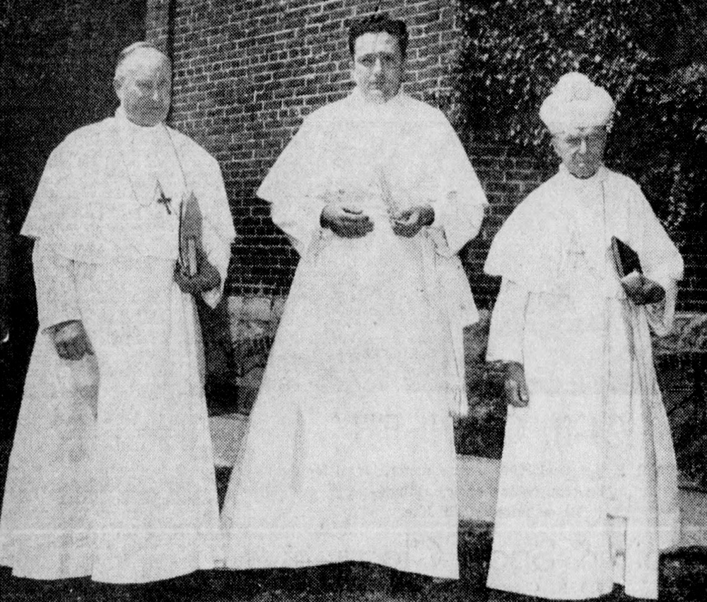 In August 1947, Abbot S.M. Killeen, center, was elected to assist Abbot B.H. Pennings, right, with administrative duties. They are pictured with Abbot Hubert Noots, Rome, abbot general of the order. Press-Gazette photo