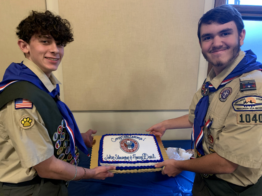 On Dec. 9, Henry Daul, left, and John Sleeman, right, were honored during their Eagle Scout Ceremony, where they were recognized for their hard work and dedication to the Boy Scouts at the age of 16. Submitted photo
