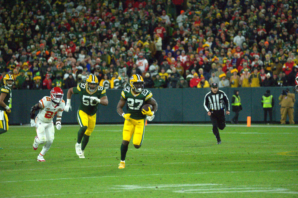Running back Patrick Taylor made a big difference for the Packers in their game against the Chiefs as a young player, gaining some important yards. Tori Wittenbrock photo