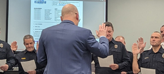 Howard Fire Rescue honored 15 battalion chiefs, lieutenants and full-time firefighters in a badge-pinning and swearing-in ceremony at the Jan. 22 meeting of the Howard Village Board