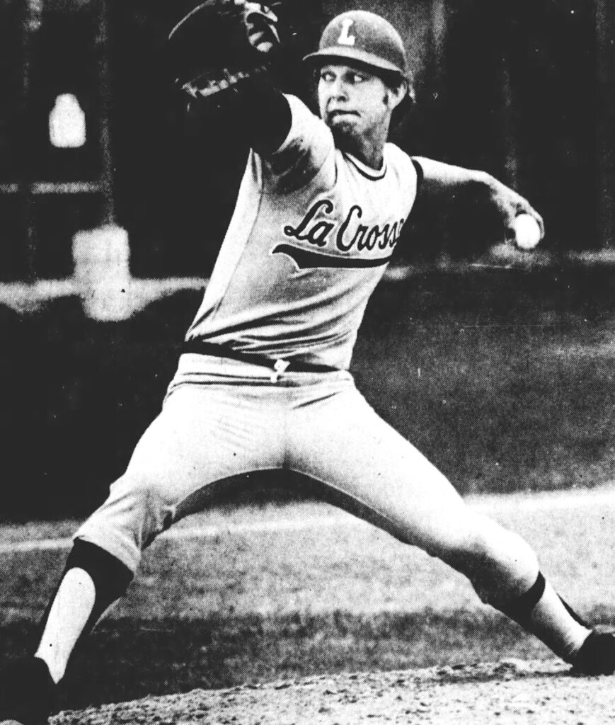 Jerry Augustine pitches during his senior year at UW-La Crosse
