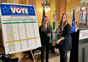 In the Gold Division, the winner was the village of Allouez. Pictured are Allouez Deputy Clerk Kim Siudzinski and Clerk Carrie Zittlow.